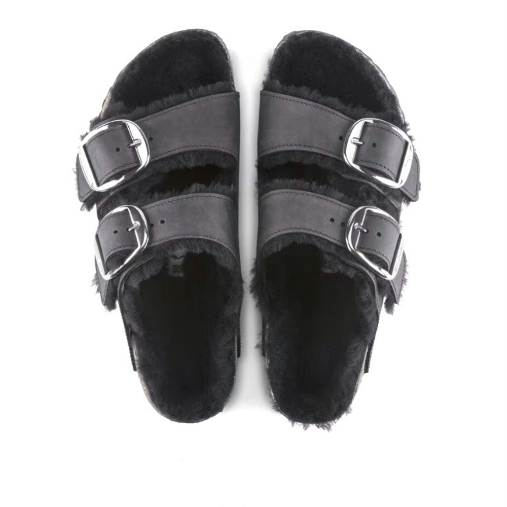 Birkenstock Big Buckle Shearling Arizona Leather Sandals